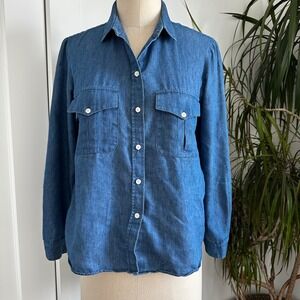Art Du Basic Denim Shirt Long Sleeve Button Down Pockets Blue Size S‎